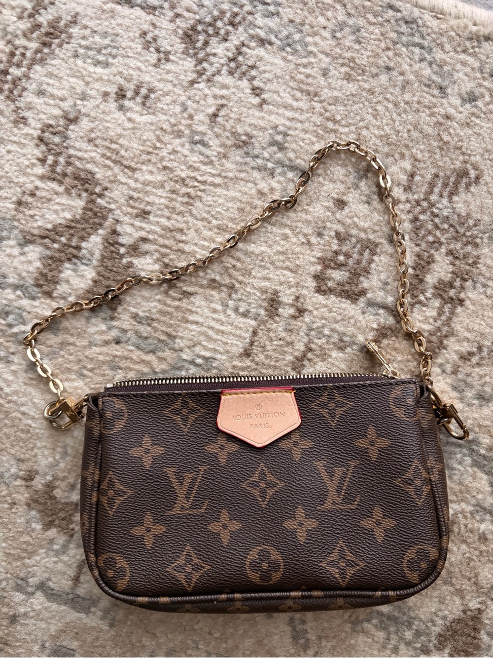 Monogram Mini Chain Pochette in Brown with Pink Tab